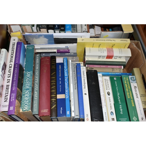 424 - FOUR BOXES AND LOOSE BOOKS AND SUNDRY ITEMS, to include fifty six hardback and paperback books, on s... 