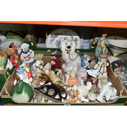 434 - THREE BOXES OF CERAMICS AND ORNAMENTS, to include Royal Doulton Christmas collector's plates, a Rubi... 