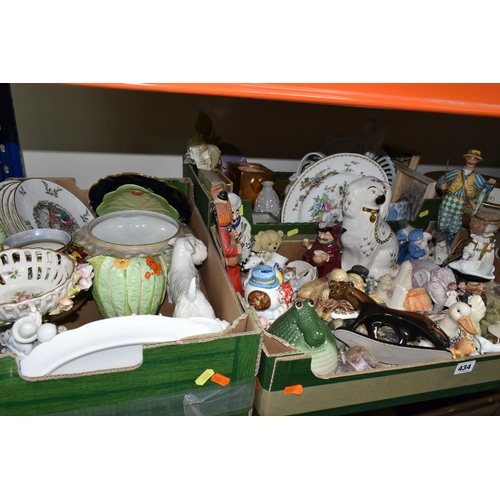 434 - THREE BOXES OF CERAMICS AND ORNAMENTS, to include Royal Doulton Christmas collector's plates, a Rubi... 