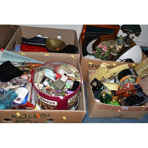 436 - FOUR BOXES OF HABERDASHERY AND SUNDRIES, to include a quantity of vintage buttons and cotton reels, ... 