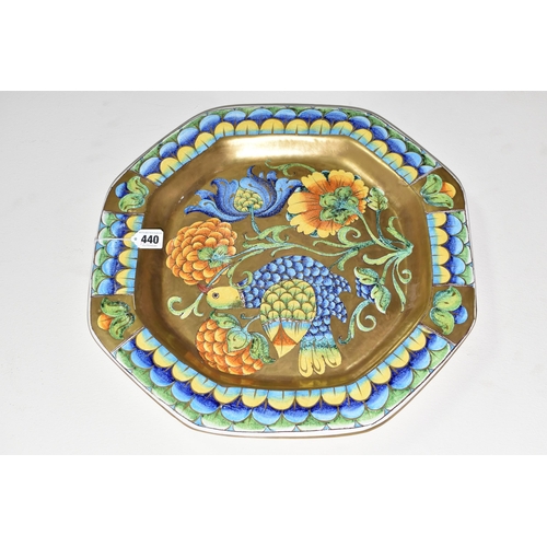 440 - A PAOLO MARIONI ITALIAN POTTERY OCTAGONAL CHARGER, crackle glazed, the gilt ground polychrome enamel... 