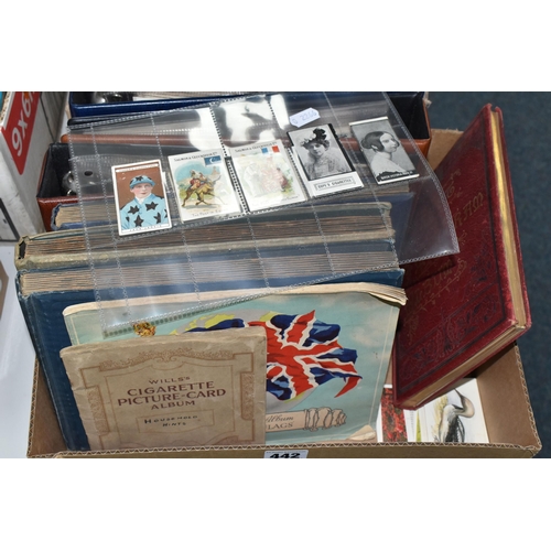 442 - ONE BOX Of CIGARETTE CARDS in six albums and loose containing a miscellaneous collection of sets, pa... 