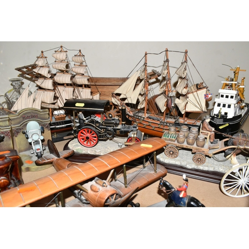 465 - A GROUP OF LARGE ORNAMENTS AND BOOK-ENDS, comprising a mid-century Wade porcelain fishing boat and s... 