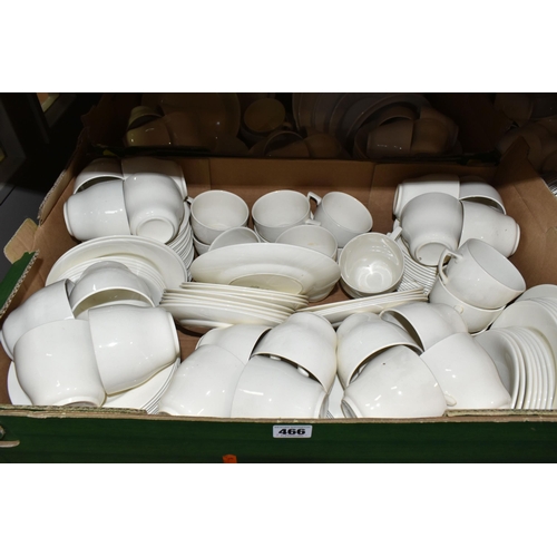 466 - FIVE BOXES OF TEA WARE, to include a large quantity of white Sydney- British Anchor tea cups, saucer... 