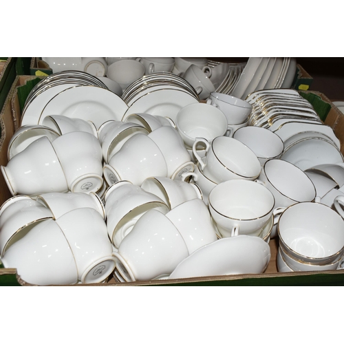 466 - FIVE BOXES OF TEA WARE, to include a large quantity of white Sydney- British Anchor tea cups, saucer... 