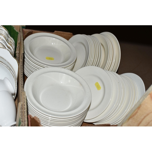 466 - FIVE BOXES OF TEA WARE, to include a large quantity of white Sydney- British Anchor tea cups, saucer... 