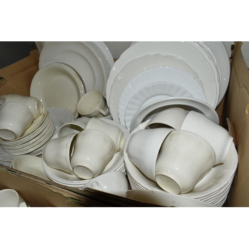 466 - FIVE BOXES OF TEA WARE, to include a large quantity of white Sydney- British Anchor tea cups, saucer... 