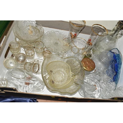 467 - THREE BOXES OF CERAMICS AND GLASSWARE, to include a boxed Stuart Crystal 'Cascade' design pedestal b... 