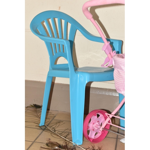 474 - A QUANTITY OF CHILDREN'S PLAY FURNITURE AND EQUIPMENT, comprising a You & Me pink plastic doll's cot... 