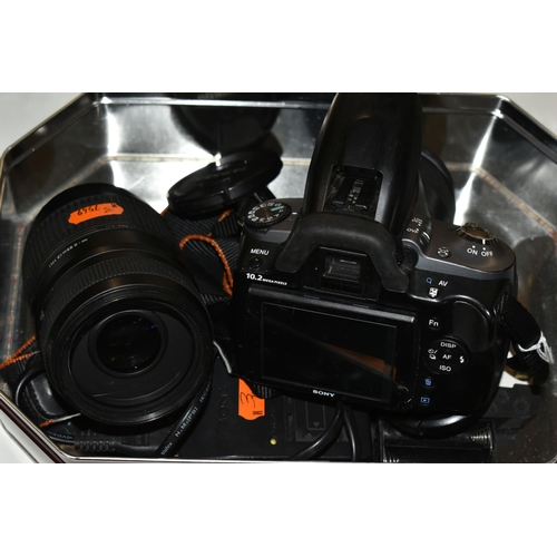 486 - SONY DIGITAL PHOTOGRAPHIC EQUIPMENT, comprising an A330 camera body, Sony 18-55 zoom lens, Tamron 70... 