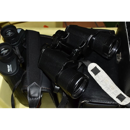 488 - TWO BOXES OF BINOCULARS ETC, comprising Helios 15x70, Helios 30x80, Optica 20x60, Lieberman & Gortz ... 