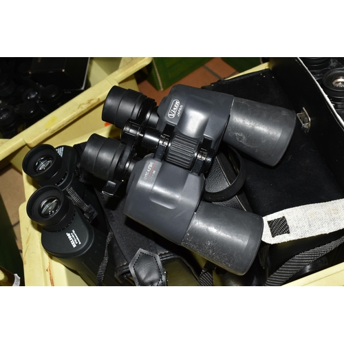 488 - TWO BOXES OF BINOCULARS ETC, comprising Helios 15x70, Helios 30x80, Optica 20x60, Lieberman & Gortz ... 