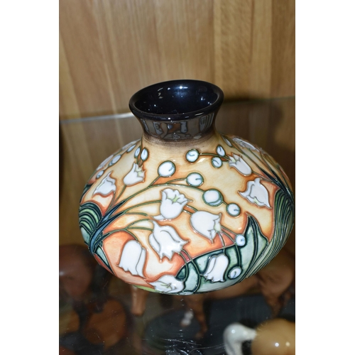 494 - A MOORCROFT POTTERY LIMITED EDITION SQUAT BALUSTER VASE DECORATED WITH A LILY OF THE VALLEY DESIGN, ... 