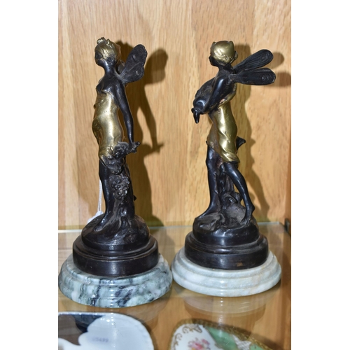 500 - A PAIR OF REPRODUCTION BRONZE AND GILT FIGURES OF FAIRIES AFTER AUGUSTE MOREAU, mounted on stepped c... 