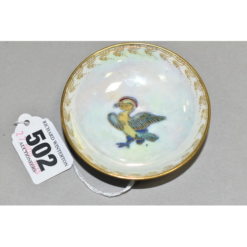 502 - A WEDGWOOD BONE CHINA LUSTRE PIN DISH, pattern no. Z4829, having a mottled blue exterior, a mother o... 