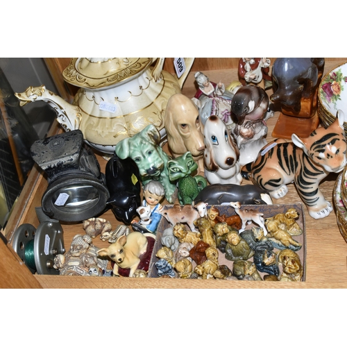 509 - A GROUP OF CERAMICS AND METALWARE, including USSR porcelain tiger cub, height 12.5cm and bear balanc... 