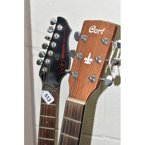 513 - TWO GUITARS, comprising a Cort  acoustic classical guitar, model AD830 NS, serial No. 080814316, wit... 