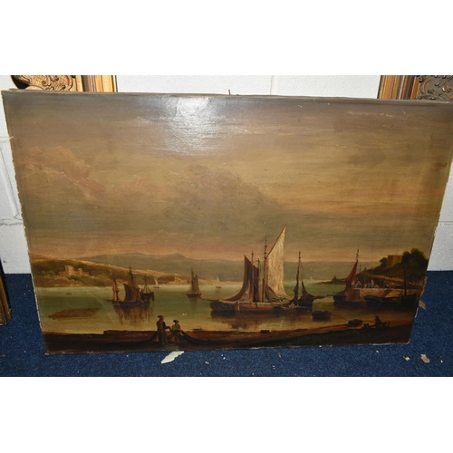 518 - A LATE 19TH CENTURY HARBOUR SCENE, possibly set in the Middle East, depicting figures with fishing n... 