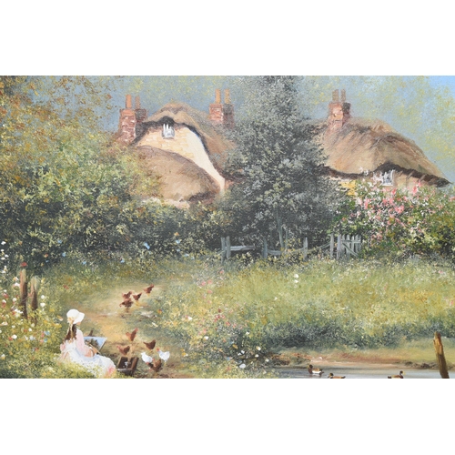 525 - LES PARSON (BRITISH 1945) TWO NOSTALGIC LANDSCAPE OILS ON CANVAS , the first depicts a girl painting... 