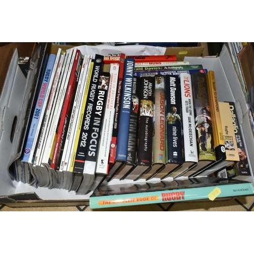 530 - FOUR BOXES OF RUGBY UNION BOOKS & PROGRAMMES to include several hundred match day programmes, a larg... 