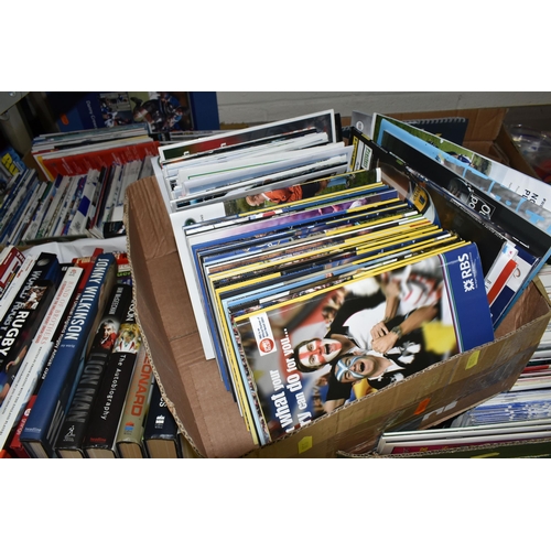 530 - FOUR BOXES OF RUGBY UNION BOOKS & PROGRAMMES to include several hundred match day programmes, a larg... 