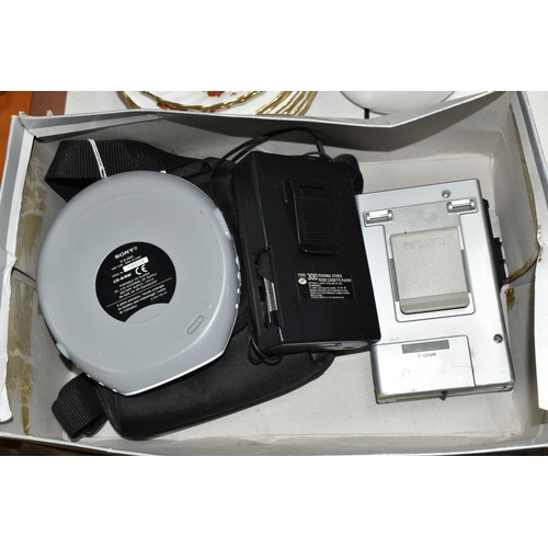 541 - A BOX CONTAINING A SONY WALKMAN PORTABLE CD PLAYER, A SONY STEREO WALKMAN STEREO CASSETTE PLAYER WM-... 