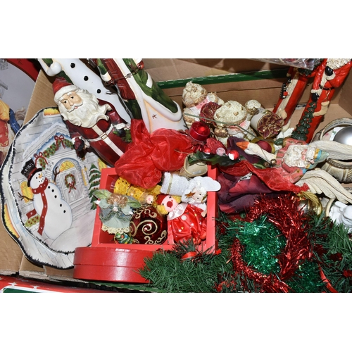 546 - THREE BOXES OF ASSORTED CHRISTMAS DECORATIONS AND A BOXED ARTIFICIAL 4FT CHRISTMAS TREE, including b... 