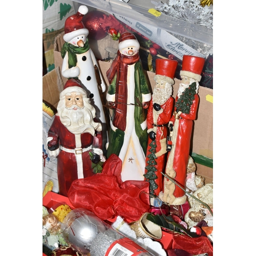 546 - THREE BOXES OF ASSORTED CHRISTMAS DECORATIONS AND A BOXED ARTIFICIAL 4FT CHRISTMAS TREE, including b... 