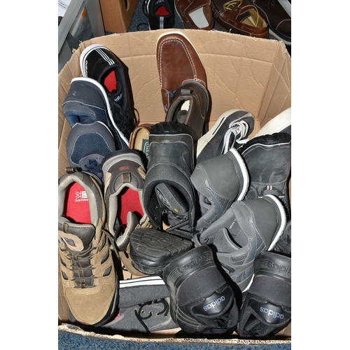 554 - THREE BOXES OF MEN'S SHOES AND ACCESSORIES, to include ten pairs of men's shoes and trainers, maker'... 