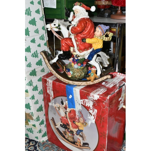 544 - A BOXED ARTIFICIAL CHRISTMAS TREE, A BOXED CERAMIC FIGURE OF SANTA CLAUS ON A ROCKING HORSE, THREE B... 