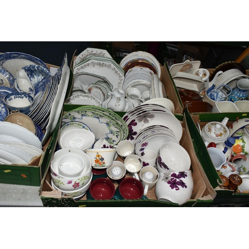 564 - FIVE BOXES OF TEA AND DINNER WARES, to include a thirty one piece Johnson Bros Eternal Beau dinner s... 