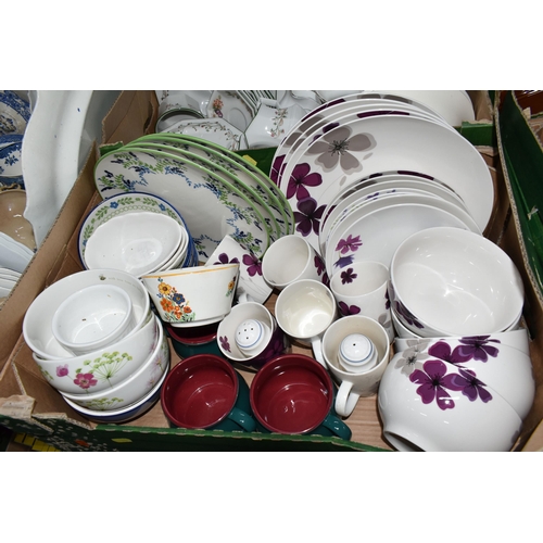 564 - FIVE BOXES OF TEA AND DINNER WARES, to include a thirty one piece Johnson Bros Eternal Beau dinner s... 