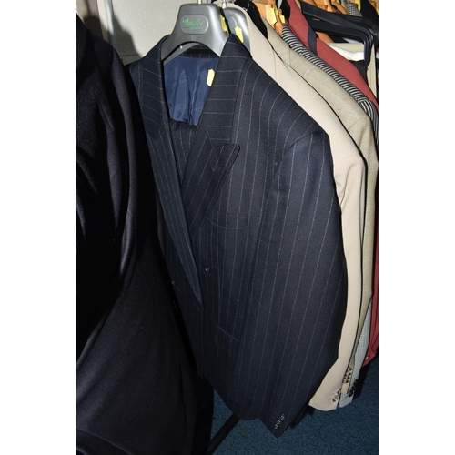 574 - THIRTY ITEMS OF GENTLEMEN'S CLOTHING, comprising a Dak's 'Prince of Wales' check suit, UK size 42S, ... 