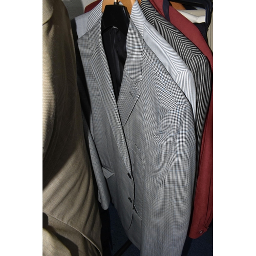 574 - THIRTY ITEMS OF GENTLEMEN'S CLOTHING, comprising a Dak's 'Prince of Wales' check suit, UK size 42S, ... 