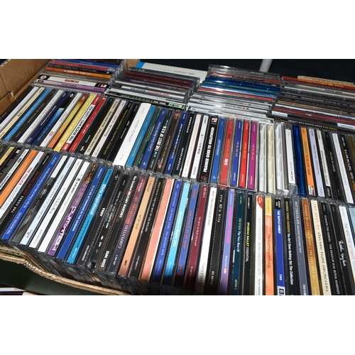 575 - SIX BOXES AND LOOSE CDS AND DVDS, over three hundred CDs by artists to include Queen, UB40, Fleetwoo... 