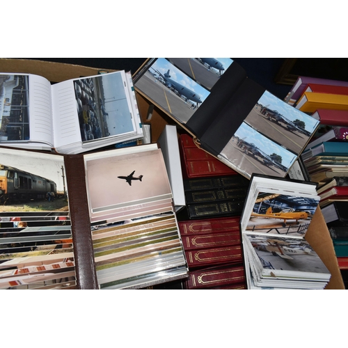 576 - FOUR BOXES OF PHOTOGRAPHS AND POSTCARDS, mainly transport related, in albums, the photographs includ... 