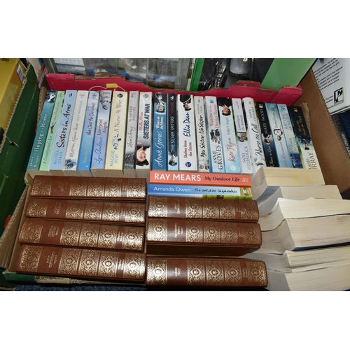 577 - FIVE BOXES OF BOOKS, approximately one hundred and twenty hardback and paperback titles, to include ... 