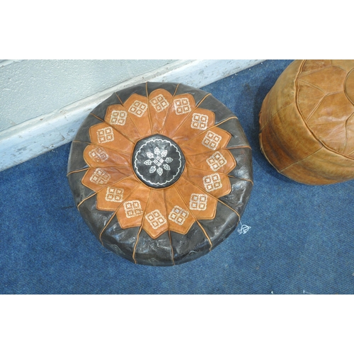 1233 - TWO MOROCCAN LEATHER PATTERNED POUFFES, diameter 50cm, the other tanned (condition report: general s... 