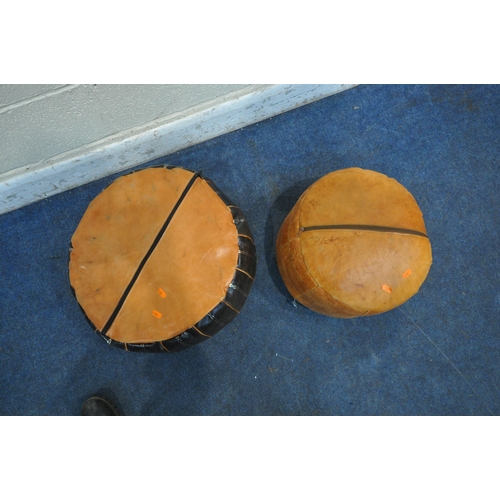 1233 - TWO MOROCCAN LEATHER PATTERNED POUFFES, diameter 50cm, the other tanned (condition report: general s... 