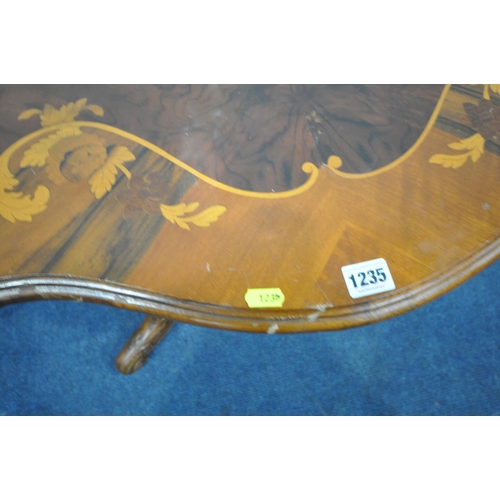 1235 - AN ITALIAN STYLE OVAL COFFEE TABLE, on a bulbous support and four legs, a folding table with a circu... 