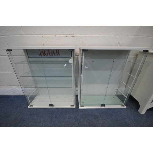 1240 - A PAIR OF DISPLAY CABINETS, each with four glass shelves, width 61cm x depth 25cm x height 72cm, a w... 