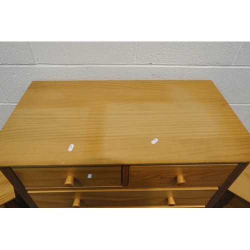 1250 - A JULIEN BOWEN PINE THREE PIECE BEDROOM SUITE, comprising a chest of two short over four long drawer... 
