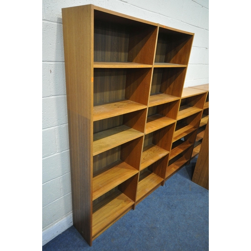 1256 - A SELECTION OF TEAK EFFECT OPEN BOOKCASES, largest width 118cm x depth 29cm height 182cm, including ... 