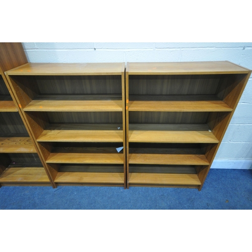 1256 - A SELECTION OF TEAK EFFECT OPEN BOOKCASES, largest width 118cm x depth 29cm height 182cm, including ... 