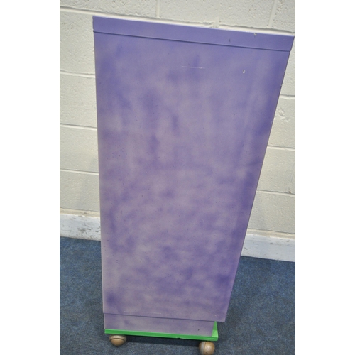 1266 - A PURPLE PAINTED METAL THIRTY DRAWER FILING CABINET, on later castors width 28cm x depth 44cm x heig... 