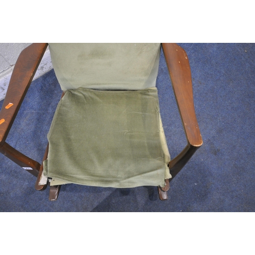 1271 - A MID CENTURY PARKER KNOLL TEAK FRAMED ROCKING CHAIR, with green upholstery, width 60cm x depth 87cm... 