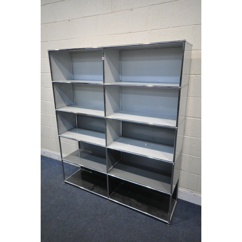 1284 - A USM HALLER MID CENTURY CHROME AND PRESSED STEEL OPEN SHELVING UNIT, with ten divisions, width 153c... 