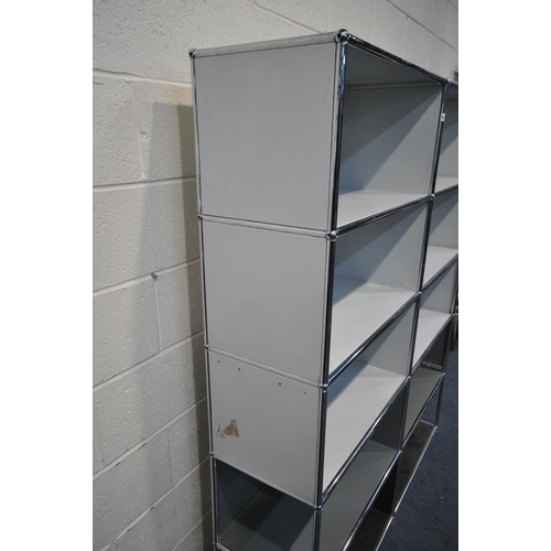 1284 - A USM HALLER MID CENTURY CHROME AND PRESSED STEEL OPEN SHELVING UNIT, with ten divisions, width 153c... 