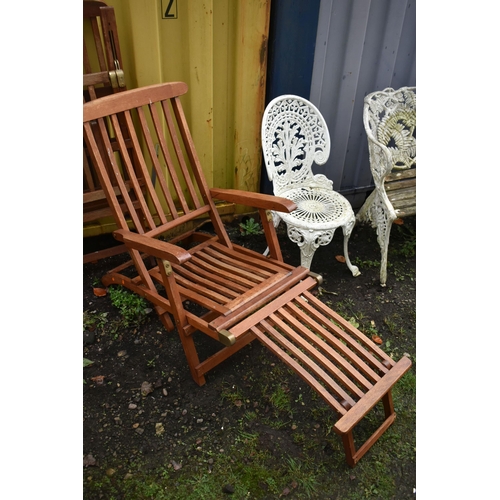 1002 - A PAIR OF TEAK FOLDING STEAMER CHAIRS (condition report: both weather finish, sturdy)