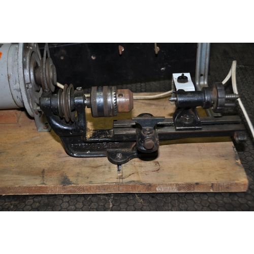 1055 - A VINTAGE ADEPT WATCH MAKERS LATHE mounted with a variable speed and direction motor (PAT pass and w... 